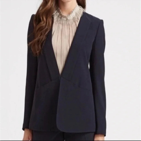 Theory black wool blend collarless Medora Hydric blazer - Picture 2 of 11